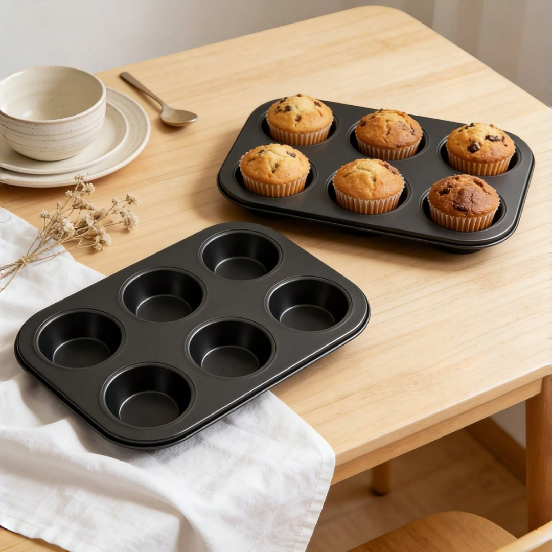 NONSTICK LOOSE BOTTOM MUFFIN TRAY 6IN1